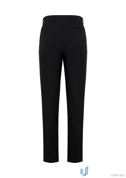Men’s Siena Slimline flat front pant with black straight-leg style and 4cm hem allowance