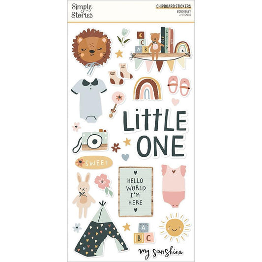 Simple Stories - Boho Baby - Chipboard Stickers - 6"X12".  This package includes 27 Chipboard Stickers. Available at Embellish Away located in Bowmanville Ontario Canada.