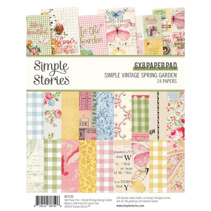 Simple Stories - Double-Sided Paper Pad 6"X8" - 24/Pkg - Simple Vintage Spring Garden. Unique papers are a high quality 65 pound printed designer cardstock perfect for use with scrapbooking, paper crafting, card making, planning, home decor and more! Available at Embellish Away located in Bowmanville Ontario Canada.