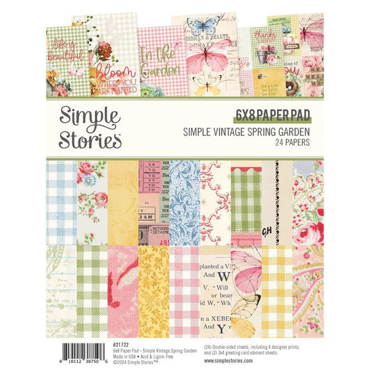 Simple Stories - Double-Sided Paper Pad 6"X8" - 24/Pkg - Simple Vintage Spring Garden. Unique papers are a high quality 65 pound printed designer cardstock perfect for use with scrapbooking, paper crafting, card making, planning, home decor and more! Available at Embellish Away located in Bowmanville Ontario Canada.