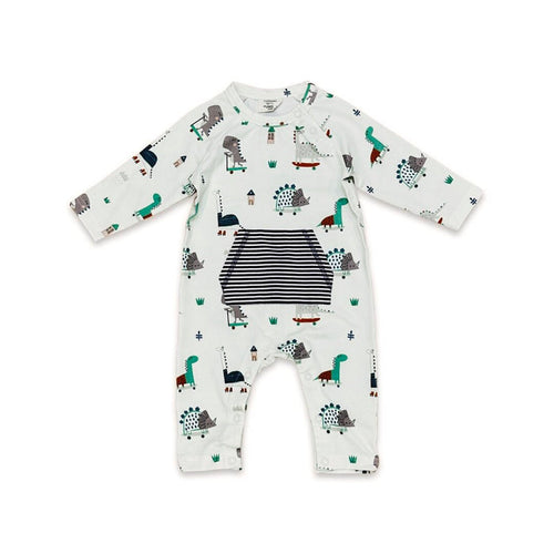 Skater Dino Kangaroo Pocket Baby Jumpsuit (Organic Jersey)