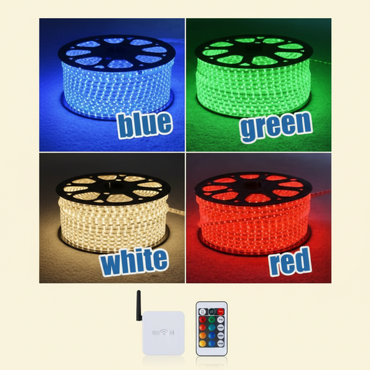 Smart WiFi RGB LED strip light 50M with controller - cream background