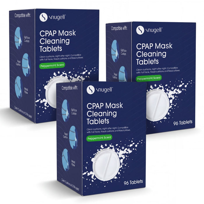 Three boxes of Snugell CPAP mask cleaning tablets
