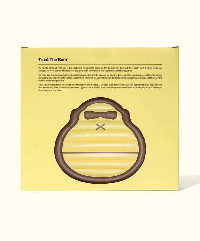 Yellow and brown inflatable Sonny Pool Float with handle, perfect for relaxing in the water, Sun Bum.