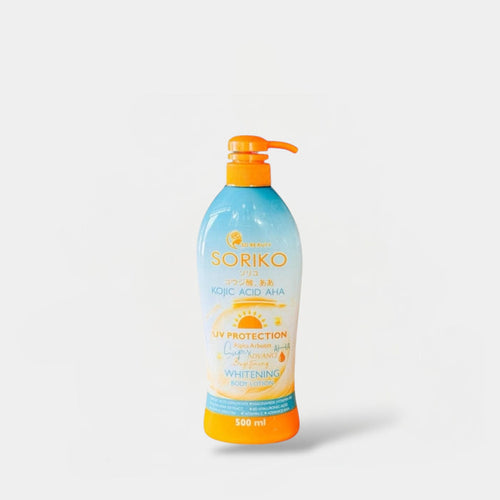 Soriko Kojic Acid AHA UV Protection Whitening Body Lotion 500ml لوشن الجسم المُبيض بحمض كوجيك AHA من سوريكو للحماية من الأشعة فوق البنفسجية