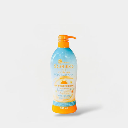 Soriko Kojic Acid AHA UV Protection Whitening Body Lotion 500ml لوشن الجسم المُبيض بحمض كوجيك AHA من سوريكو للحماية من الأشعة فوق البنفسجية