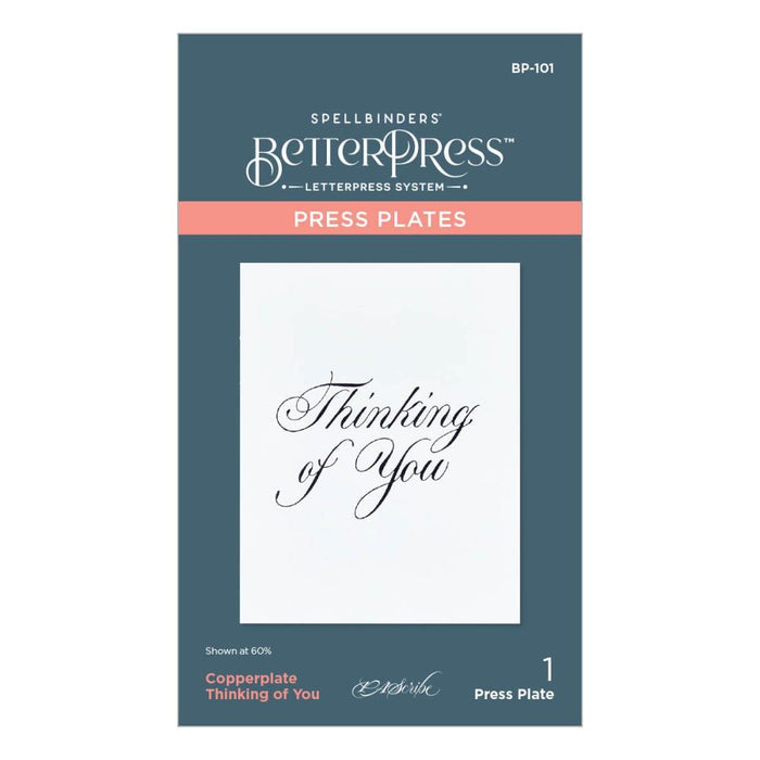 Spellbinders - Press Plate By Paul Antonio - Copperplate - Thinking Of You. Copperplate Thinking of You Press Plate is part of the Copperplate Everyday Sentiments Collection by Paul Antonio. Available at Embellish Away located in Bowmanville Ontario Canada.