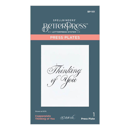 Spellbinders - Press Plate By Paul Antonio - Copperplate - Thinking Of You. Copperplate Thinking of You Press Plate is part of the Copperplate Everyday Sentiments Collection by Paul Antonio. Available at Embellish Away located in Bowmanville Ontario Canada.