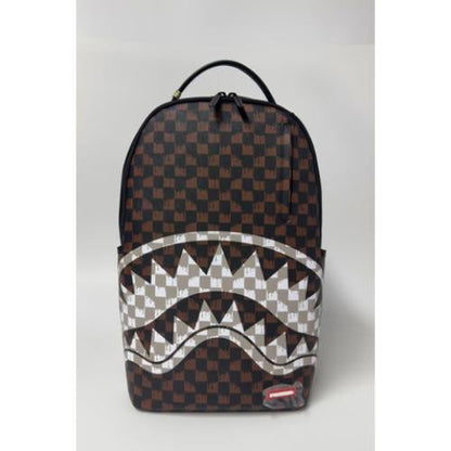 Sprayground Brown & Cream Drip Check Shark Backpack (B8552)
