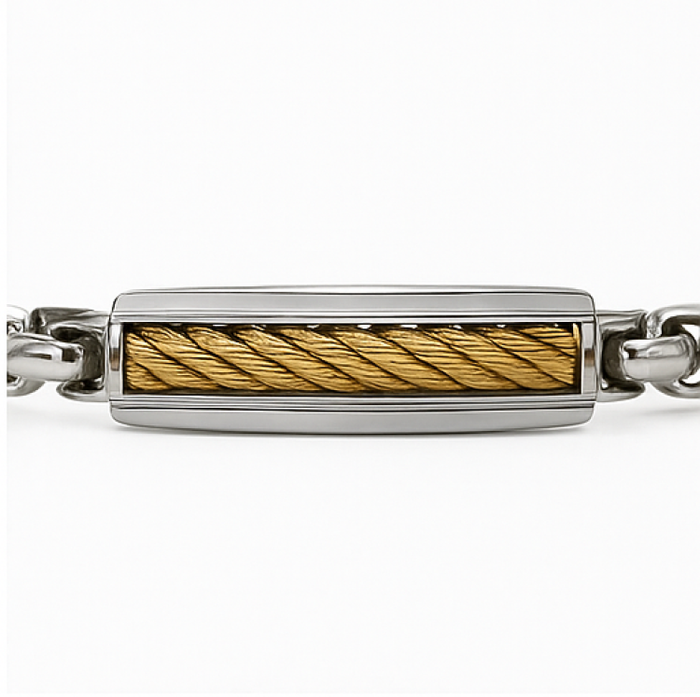 Stainless Steel ID Bracelet with Gold Twisted Wire Insert Bracelet