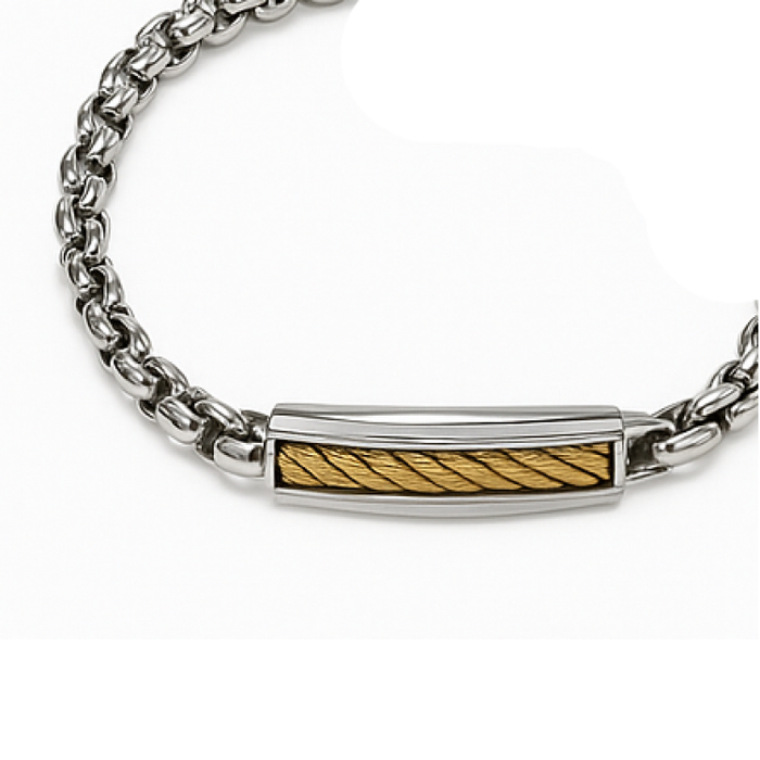 Stainless Steel ID Bracelet with Gold Twisted Wire Insert Bracelet