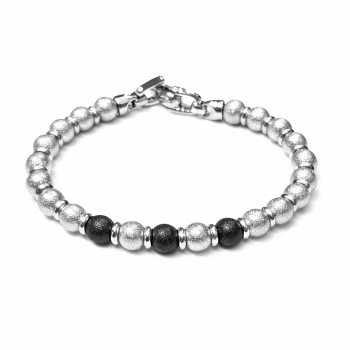 Stainless Steel Silver &amp; Black Metal Bead Bracelet