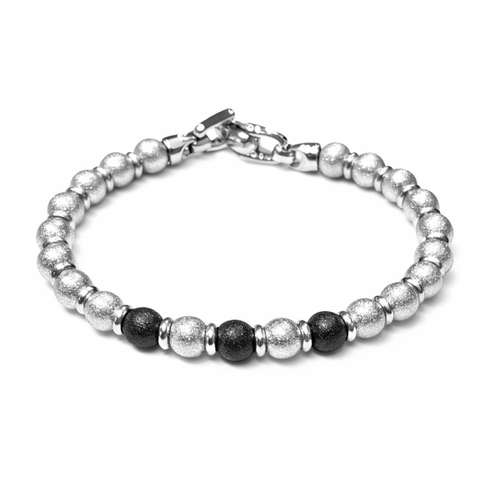 Stainless Steel Silver &amp; Black Metal Bead Bracelet