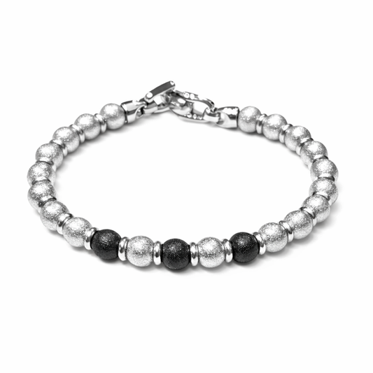 Stainless Steel Silver &amp; Black Metal Bead Bracelet