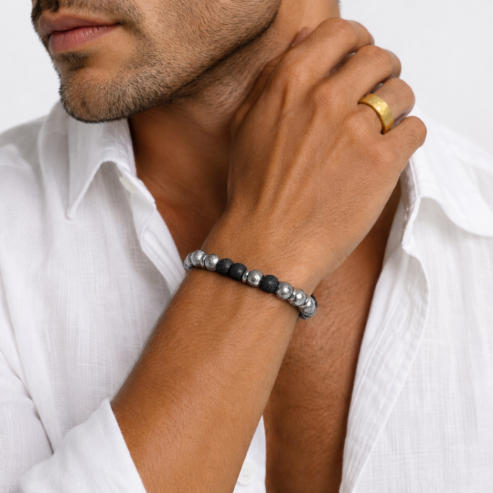 Stainless Steel Silver &amp; Black Metal Bead Bracelet
