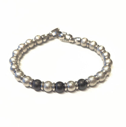 Stainless Steel Silver &amp; Black Metal Bead Bracelet