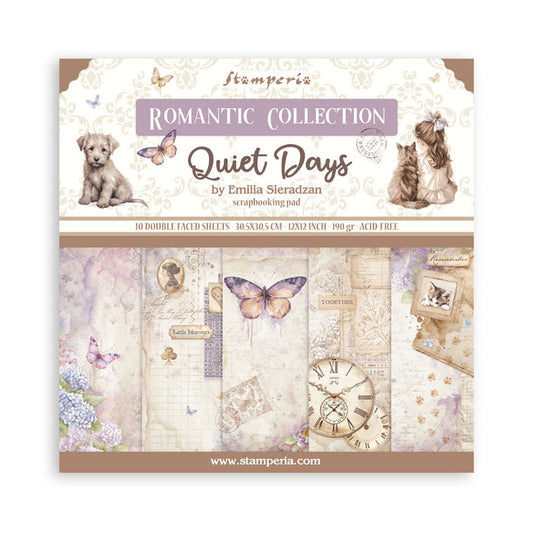 Stamperia - 12X12 Paper Pad - Quiet Days. 10 sheets. Available at Embellish Away located in Bowmanville Ontario Canada.