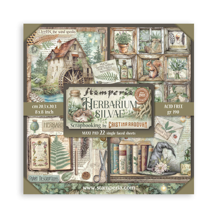 Stamperia - 8X8 Maxi Paper Pad - Herbarium Silvae. Includes 22 sheets. Available at Embellish Away located in Bowmanville Ontario Canada.