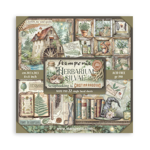 Stamperia - 8X8 Maxi Paper Pad - Herbarium Silvae. Includes 22 sheets. Available at Embellish Away located in Bowmanville Ontario Canada.