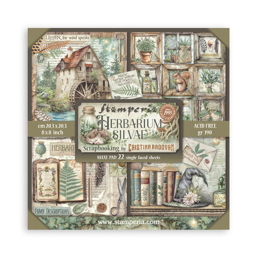 Stamperia - 8X8 Maxi Paper Pad - Herbarium Silvae. Includes 22 sheets. Available at Embellish Away located in Bowmanville Ontario Canada.