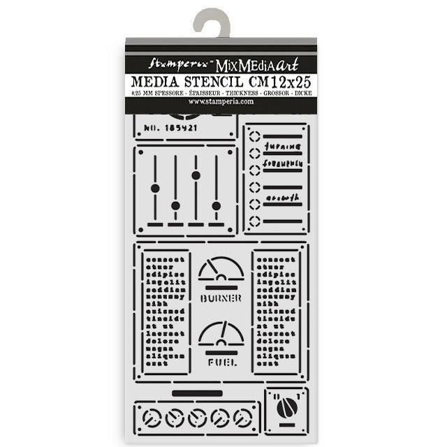 Stamperia - Thick Stencil - A New Beginning - Control Panel. Available at Embellish Away located in Bowmanville Ontario Canada.