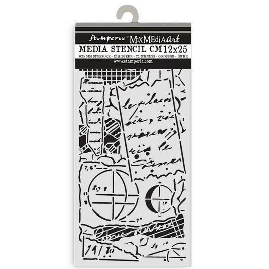 Stamperia - Thick Stencil - A New Beginning -  Notes. Available at Embellish Away located in Bowmanville Ontario Canada.