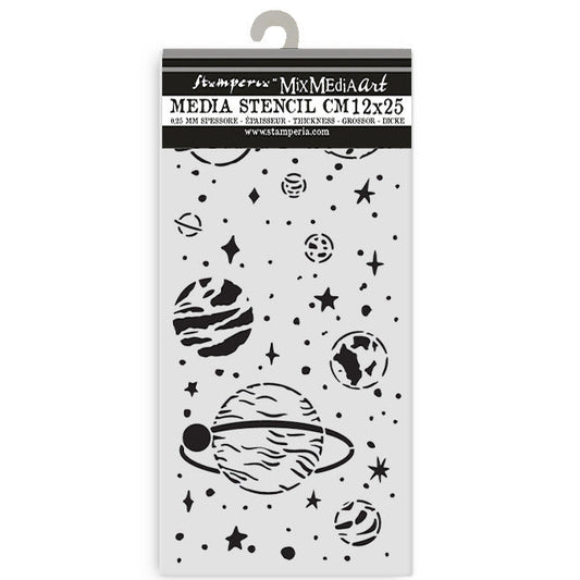 Stamperia - Thick Stencil - A New Beginning -  Planetary. Available at Embellish Away located in Bowmanville Ontario Canada.
