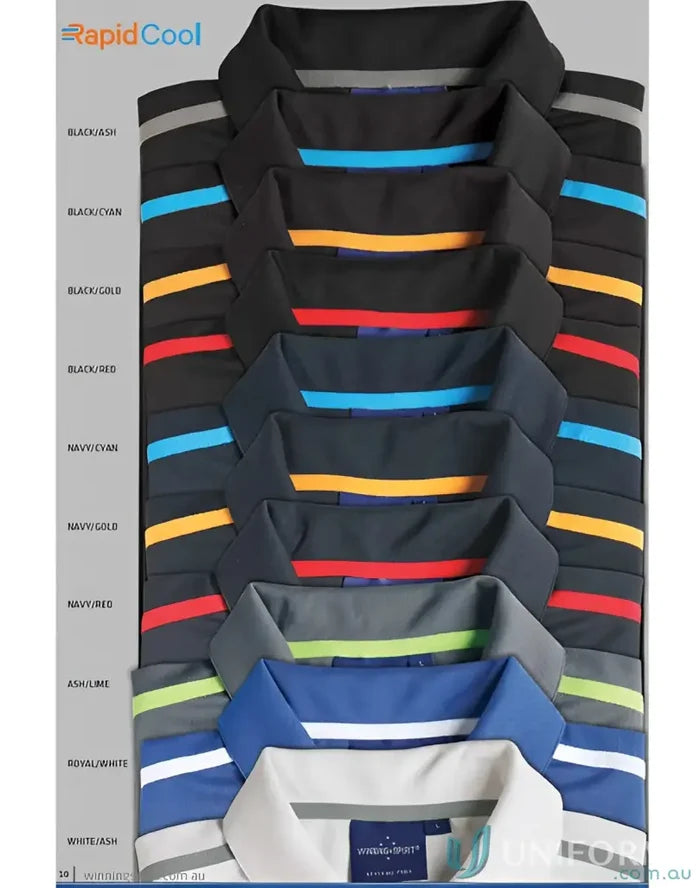 Assorted striped ps83 Staten polo shirts featuring rapid cool contrast fabric style