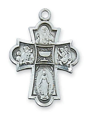 Sterling  Silver 4 Way Chalice Medal On Chain-18"