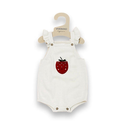 Strawberry Embroidered Pocket Baby Romper (Organic Cotton)