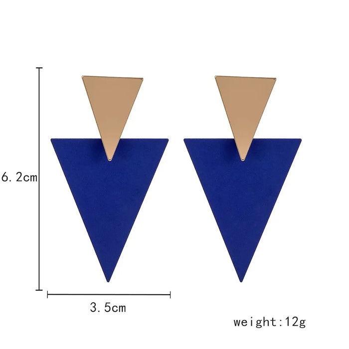 Stunning Golden Blue Metal Triangle Drop Statement Stud Earrings For Women