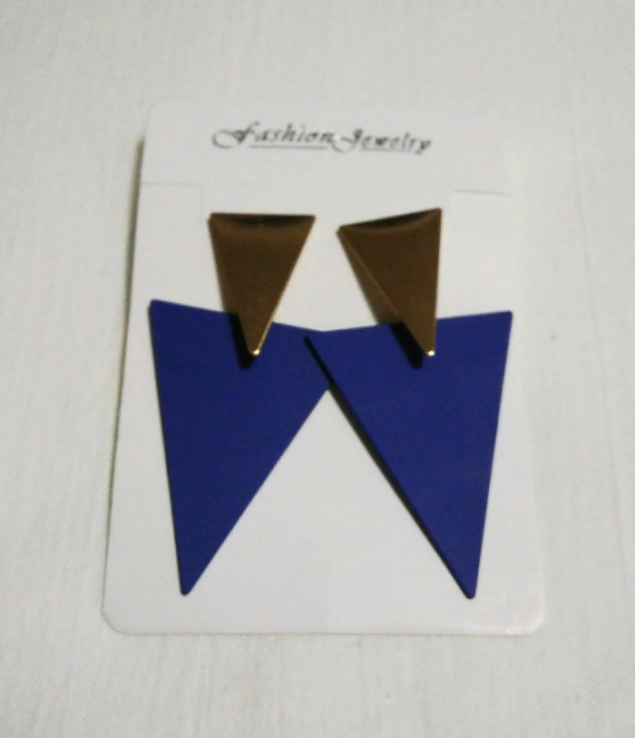 Stunning Golden Blue Metal Triangle Drop Statement Stud Earrings For Women