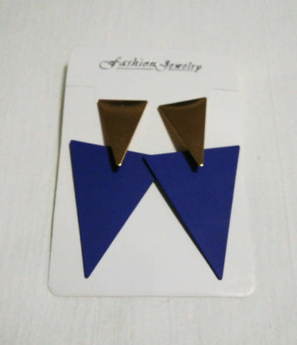 Stunning Golden Blue Metal Triangle Drop Statement Stud Earrings For Women