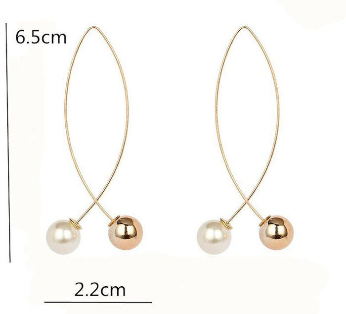 Stylish Pearl Cross Wire Fish Shape Golden Long Fashion Jewelry Earrings - EonShoppee