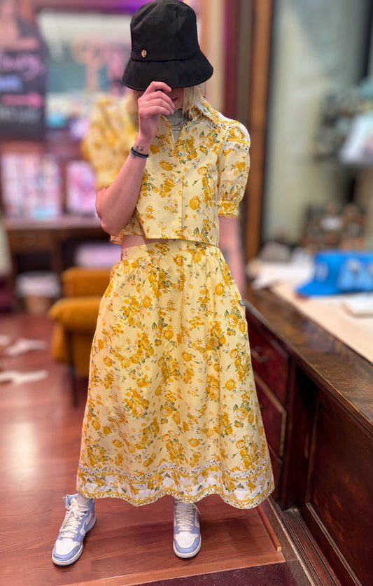 Entro summer picnic skirt with floral pattern, lightweight fabric, and waist tie, perfect for casual outdoor wear.