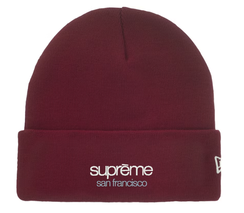 Supreme New Era Classic Logo Shop Beanie - Dark Red (FW25)