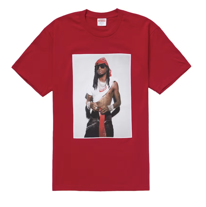 Red Supreme Playboi Carti Tee from FW25 collection, brand new deadstock apparel