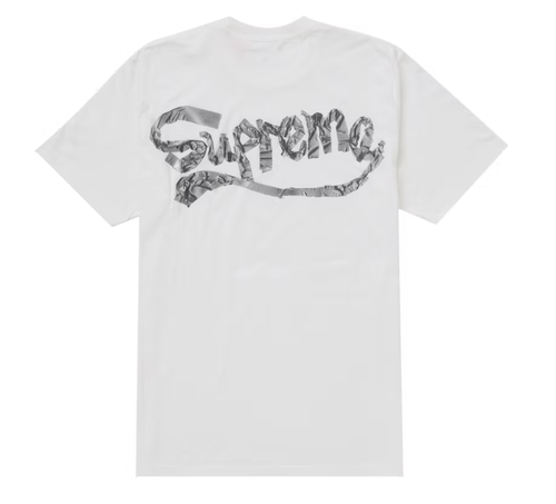 White Supreme Tape Tee from SS25 collection, brand new deadstock t-shirt for streetwear style