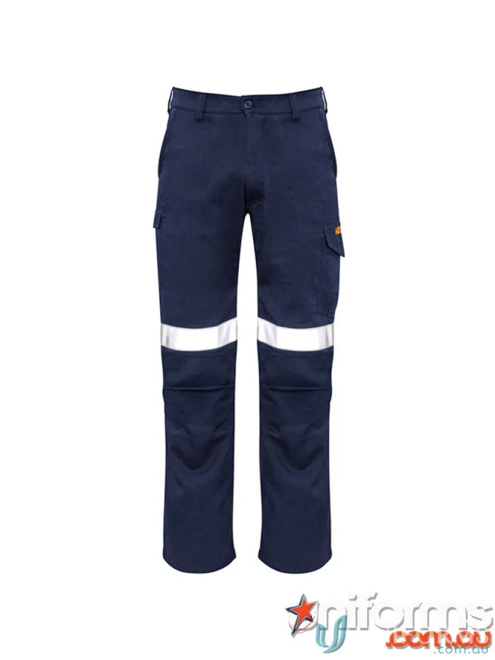 Syzmic Range Mens Navy work pants with reflective stripes and orange flame taped cargo pant zp521
