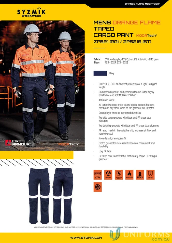 Syzmic Range Mens Orange Flame Taped Cargo Pant ZP521 for tough street look