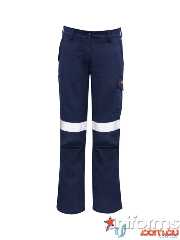 Navy blue Syzmic Womens Orange Taped Cargo Pant with reflective stripes for safety