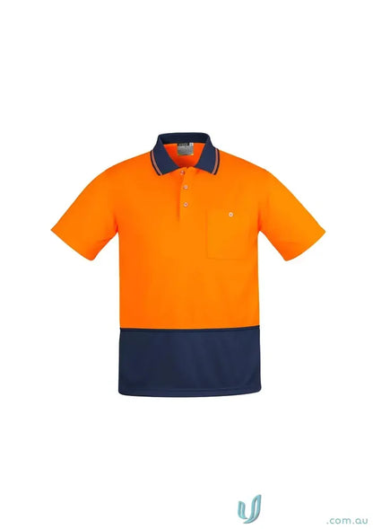 Orange and navy blue short-sleeved Syzmik men’s polo shirt for ultimate comfort and staying cool