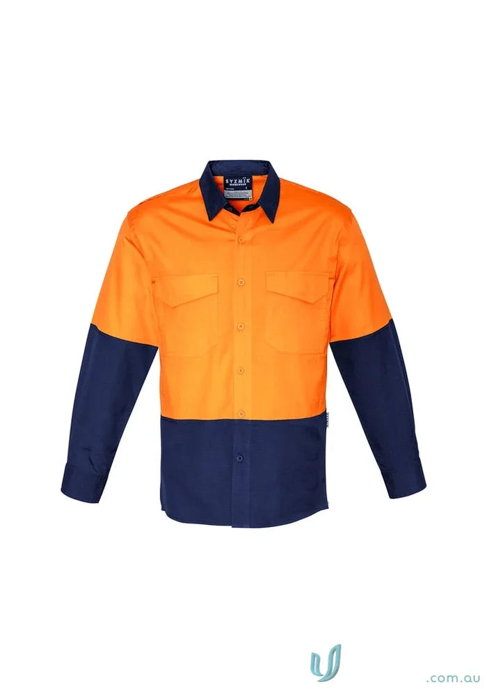 Orange and navy blue Syzmik mens rugged cooling Vis Shirt ZW128 perfect for stress points