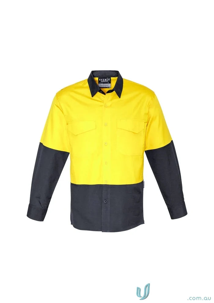 Yellow and black Syzmik Mens Rugged Cooling Vis Shirt ZW128 with stress point protection