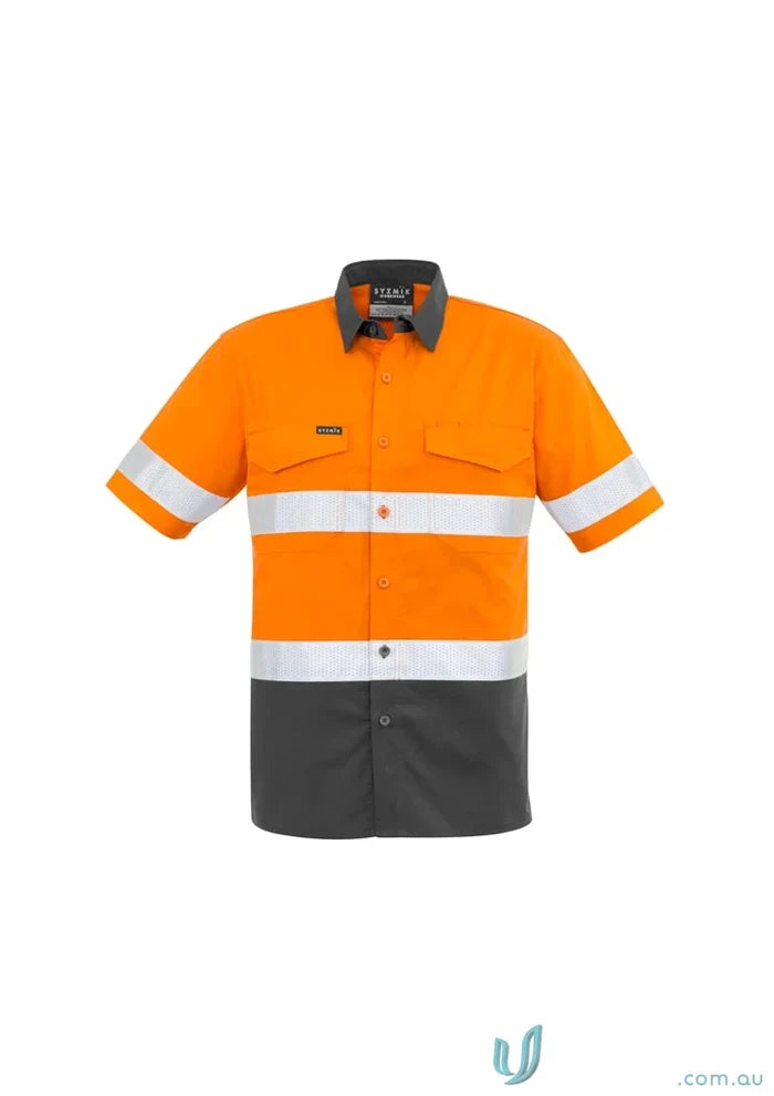 Orange and gray HyVis taped short-sleeve shirt SYZMICK MEN’S RUGGED, ideal for work