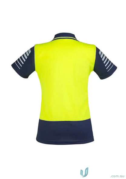 Syzmic Ladies Zone Safety Polo in yellow navy blue with 3m reflective piping and filament supreme microfibre for syzmik womens safety wear