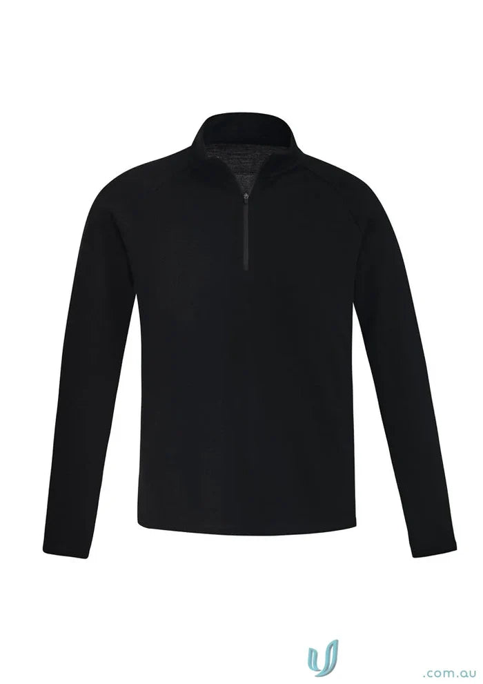 Black long-sleeved zip-up fleece from Syzmic Marino Wool Mid Layer Pullover, perfect merino wool mid-layer