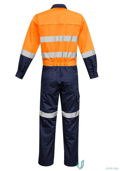 Orange and navy blue reflective work jumpsuit from Syzmic Mens Rugged Hivis Cooling Overalls