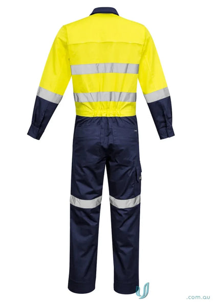 Two-tone reflective safety coverall from Syzmic Mens Rugged Hivis Cooling Overalls, stay cool
