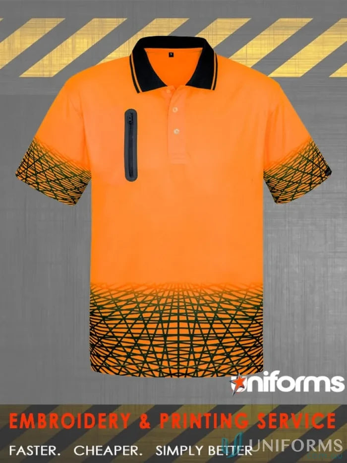 Orange hi-vis short sleeve polo shirt from Syzmik Mens Syzmik Mens Sleeve Polo Zh300